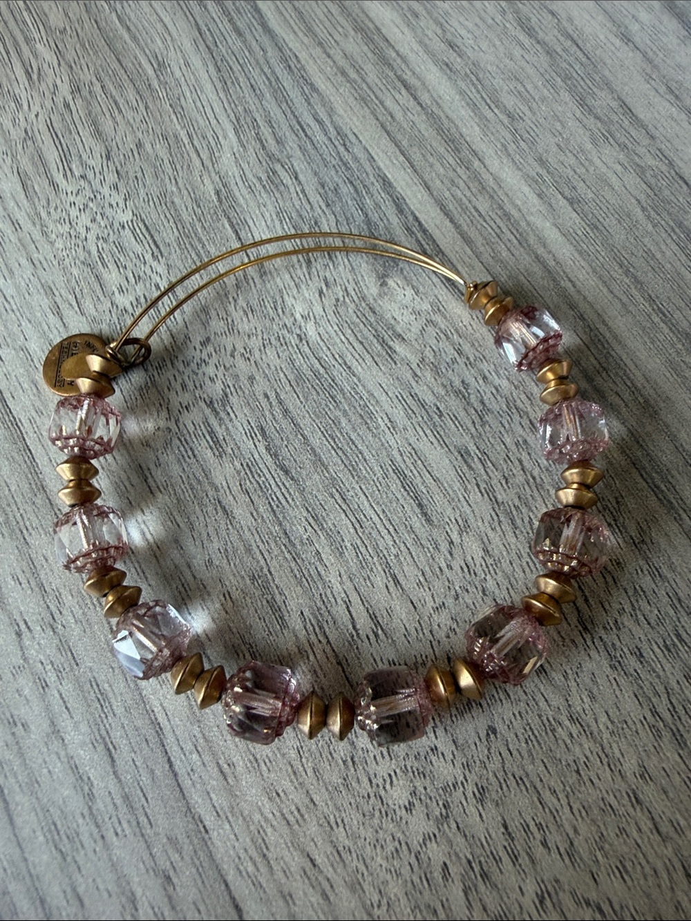 Alex and Ani Pink Crystal Bead Adjustable Gold-Tone Bracelet